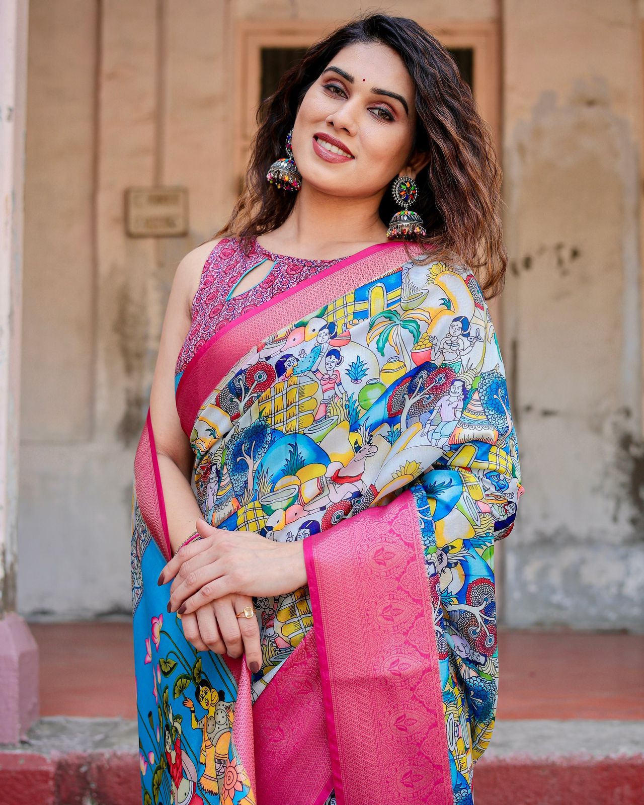 Beautiful Printed Silk Pink Color Saree