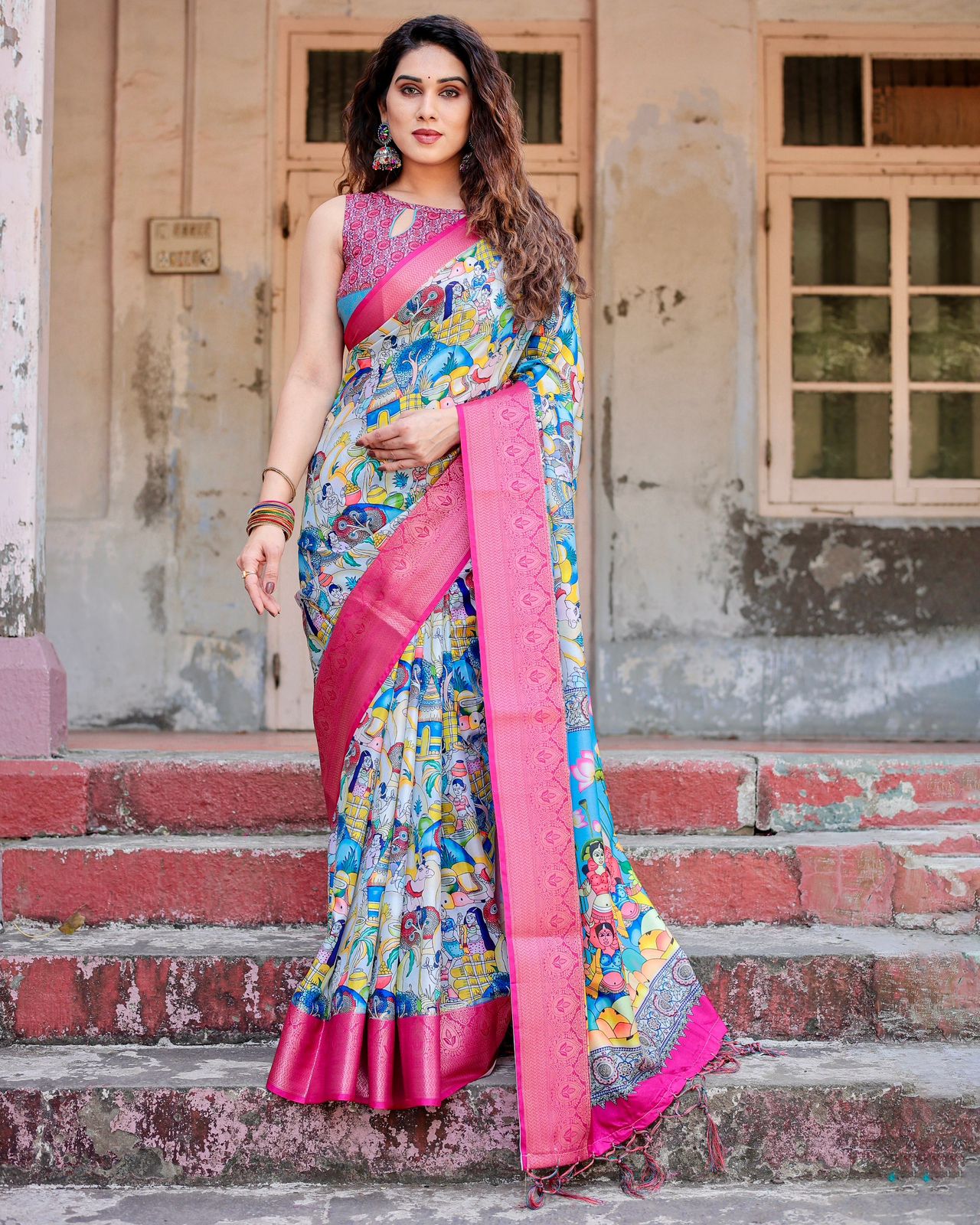 Beautiful Printed Silk Pink Color Saree