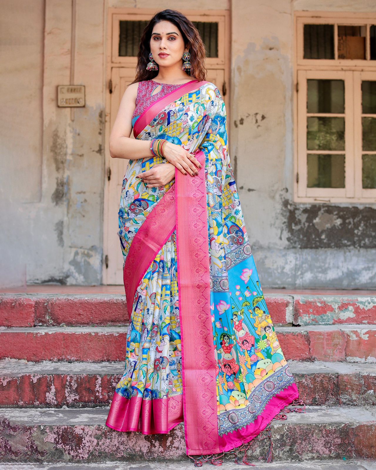 Beautiful Printed Silk Pink Color Saree