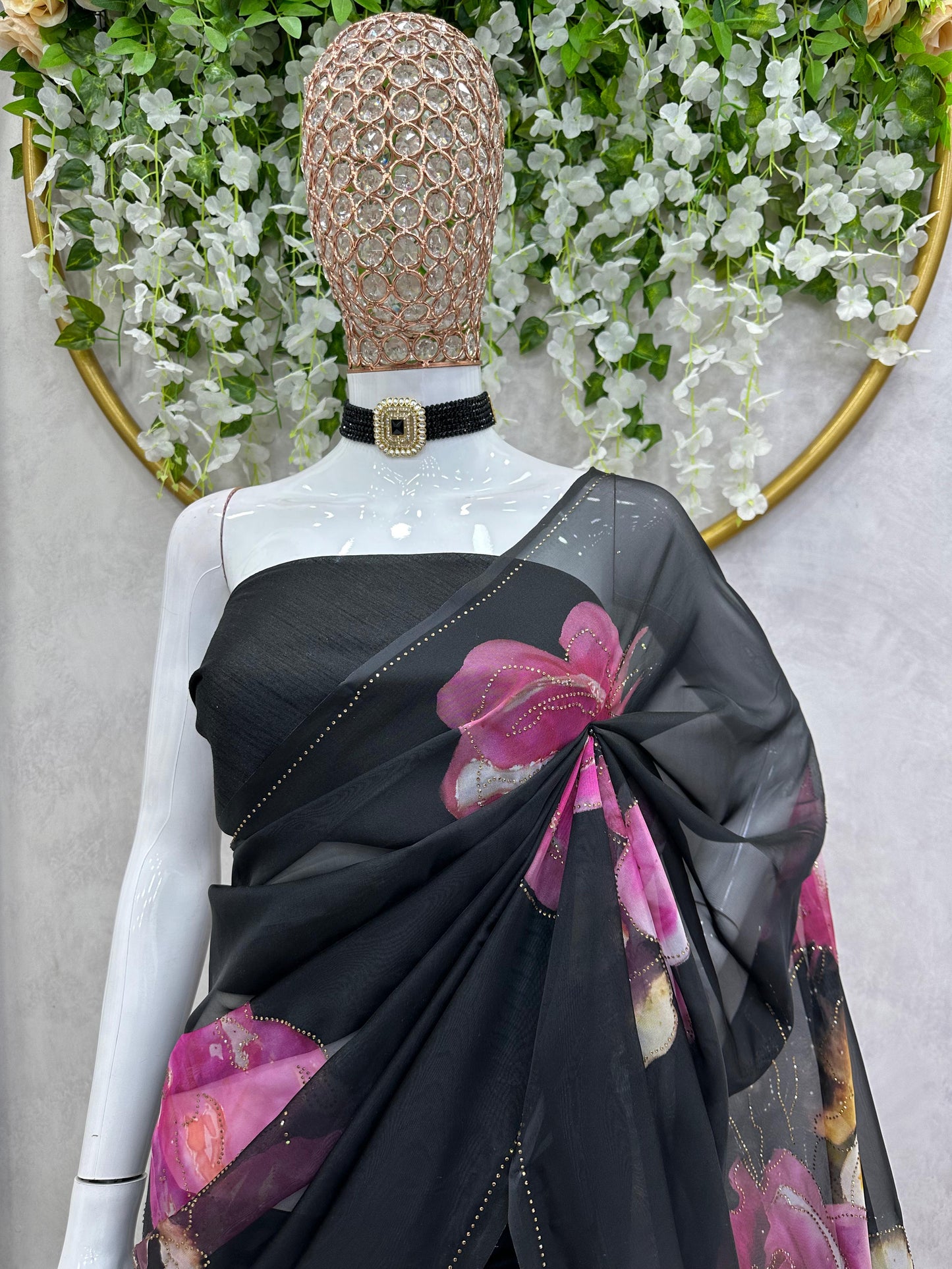 Charming Organza Silk Black Color Saree