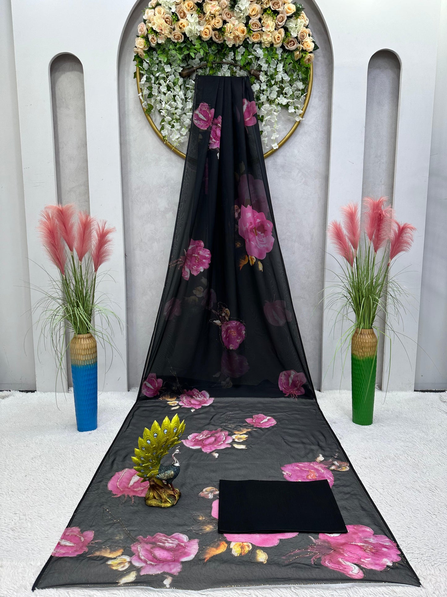 Charming Organza Silk Black Color Saree