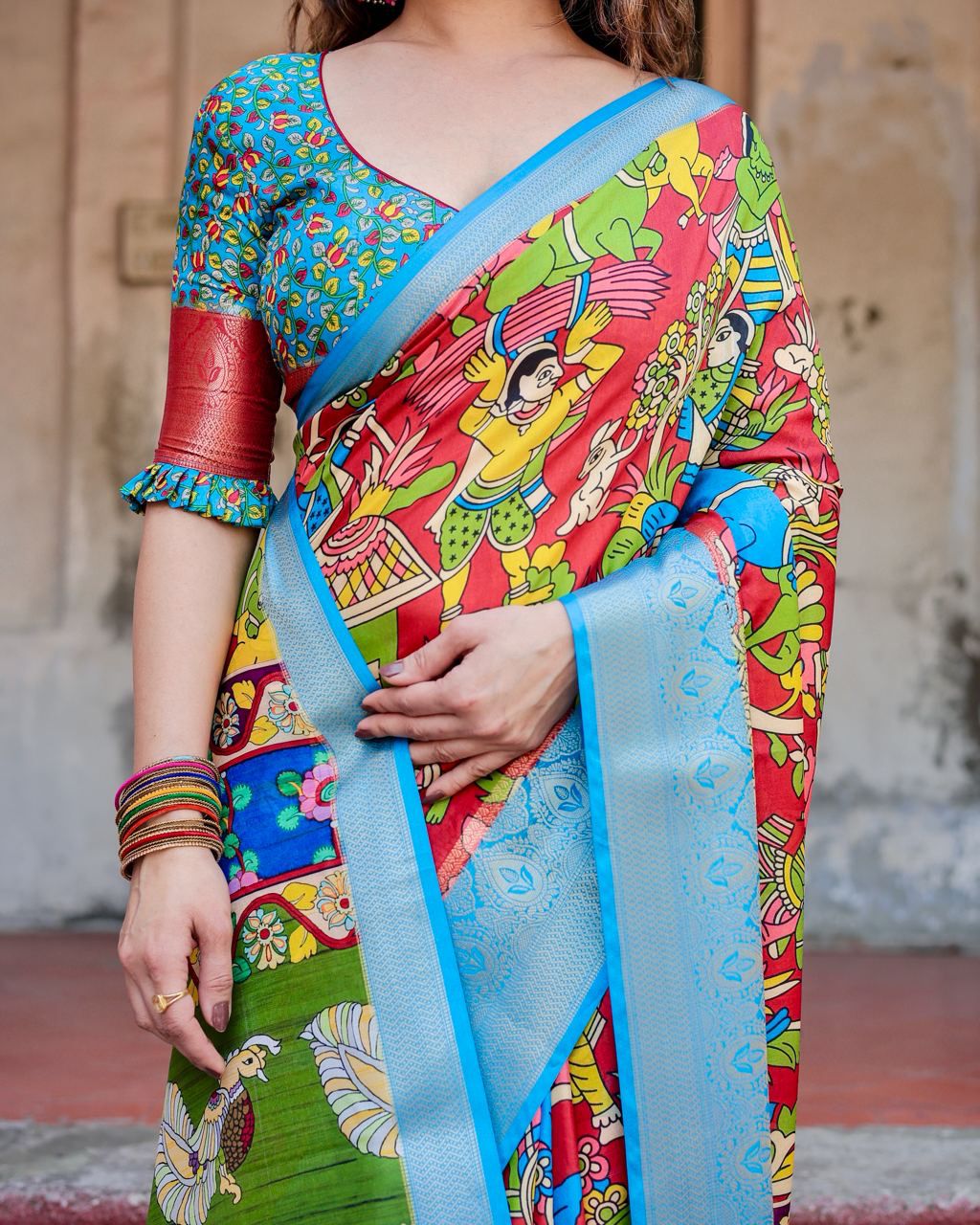 Classic Printed Silk Sky Blue Color Saree