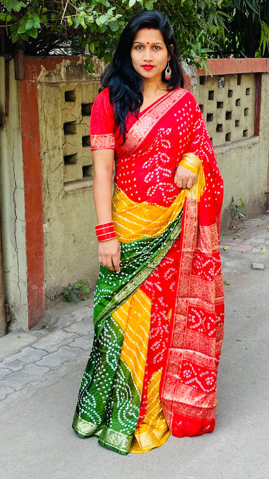 Precious Bandhej Silk Multi Color Saree