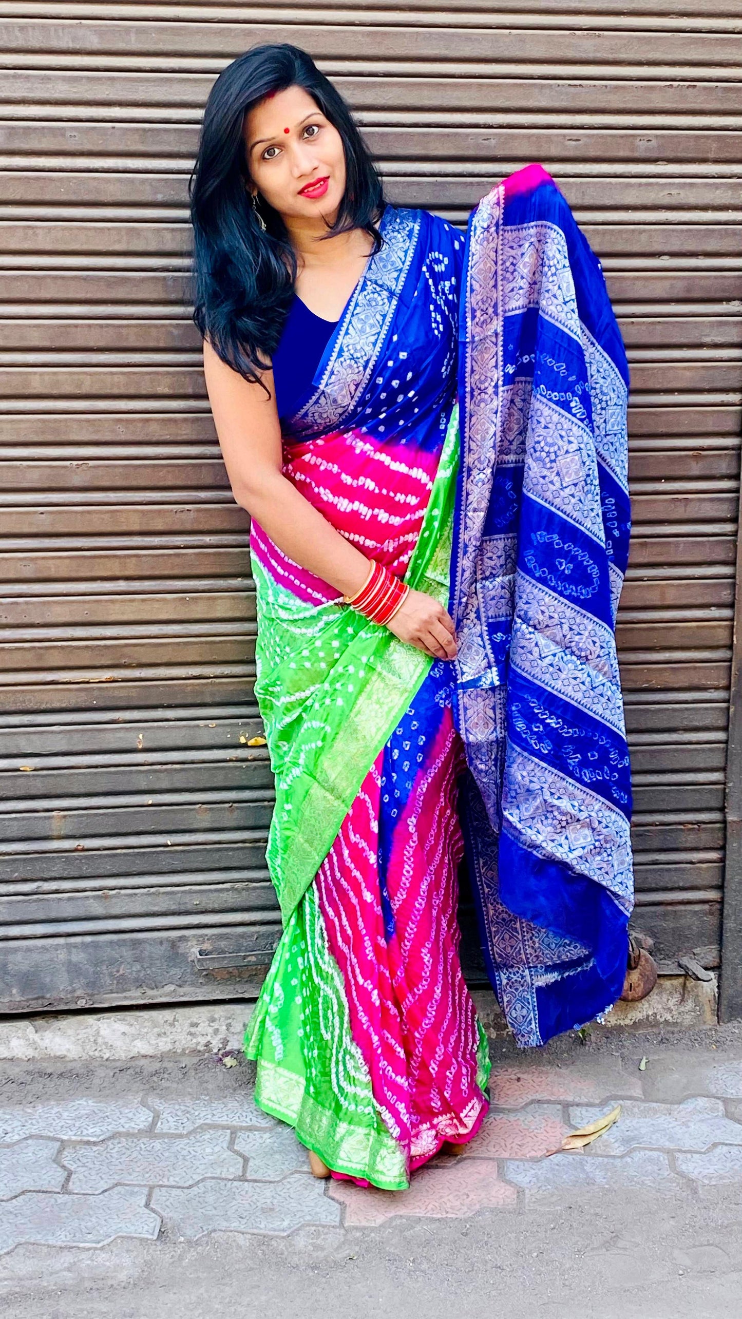 Precious Bandhej Silk Multi Color Saree