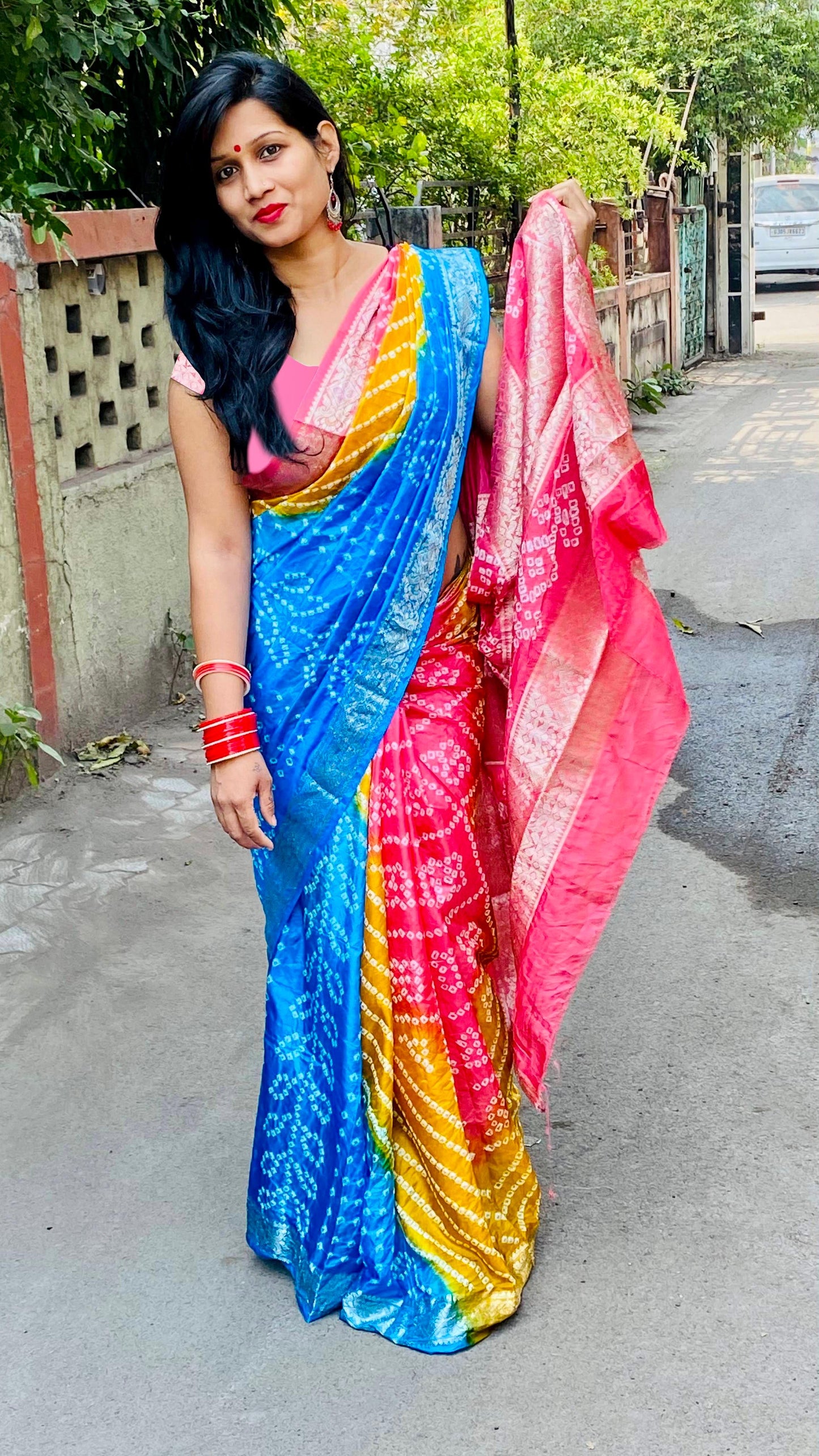 Precious Bandhej Silk Multi Color Saree