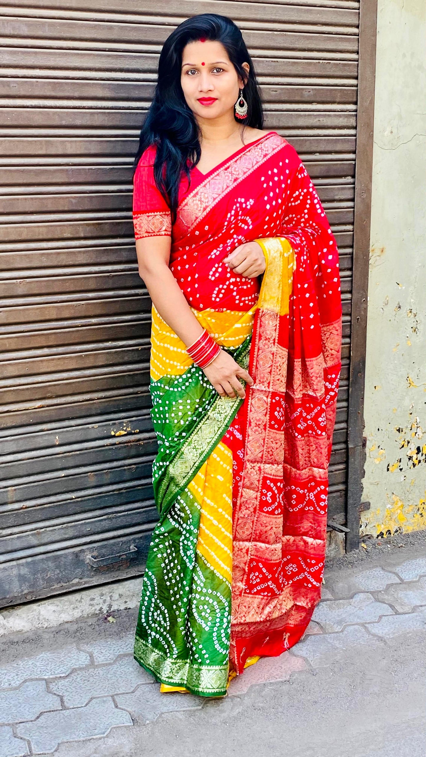 Precious Bandhej Silk Multi Color Saree