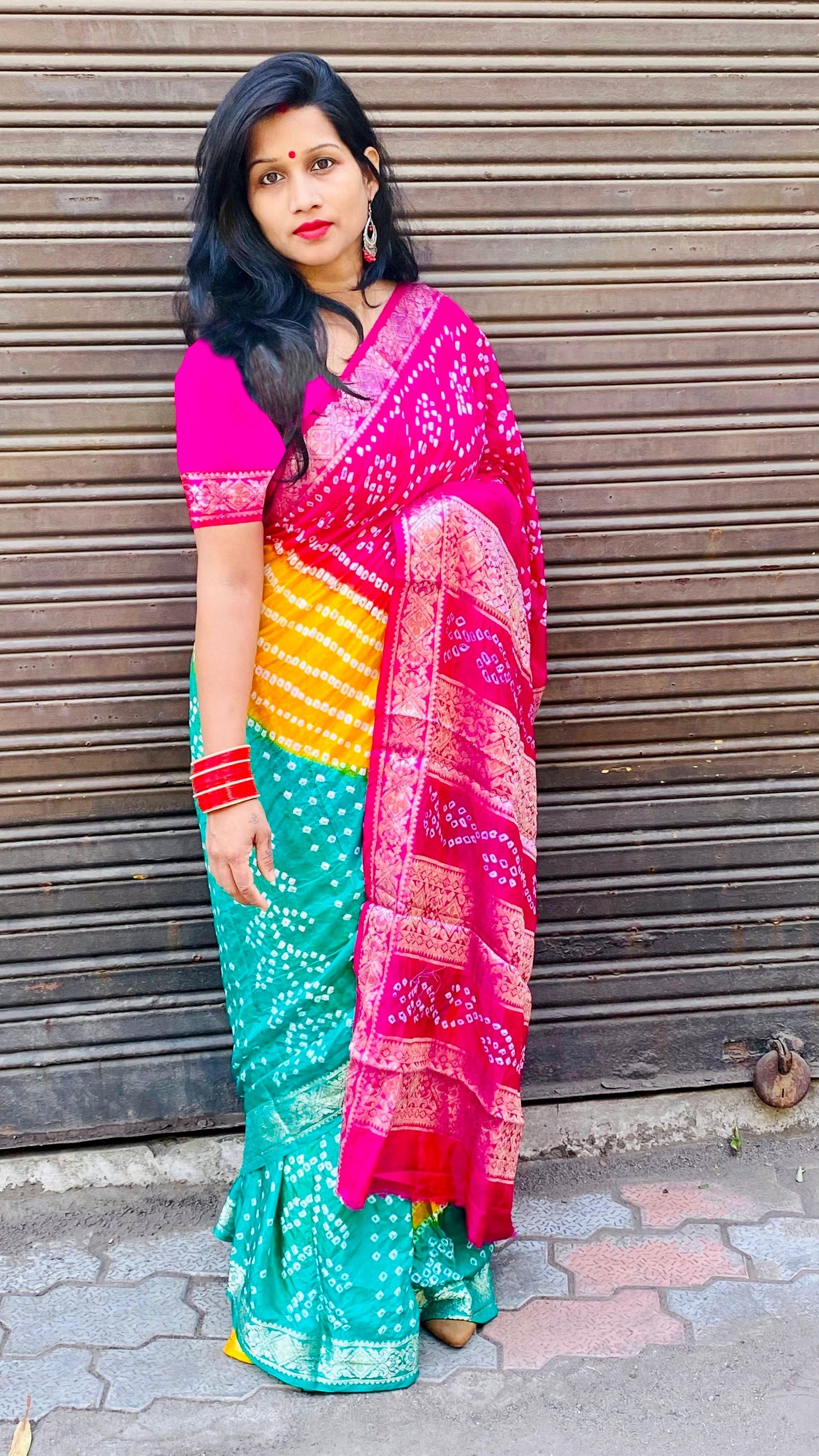 Precious Bandhej Silk Multi Color Saree