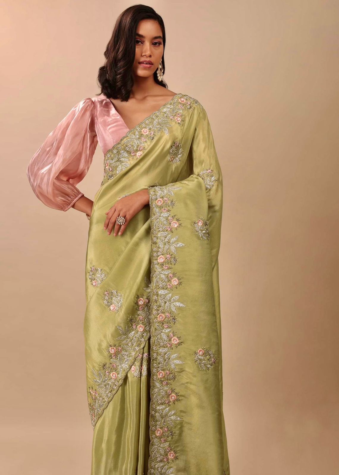 Graceful Chinon Silk Perrot Color Saree