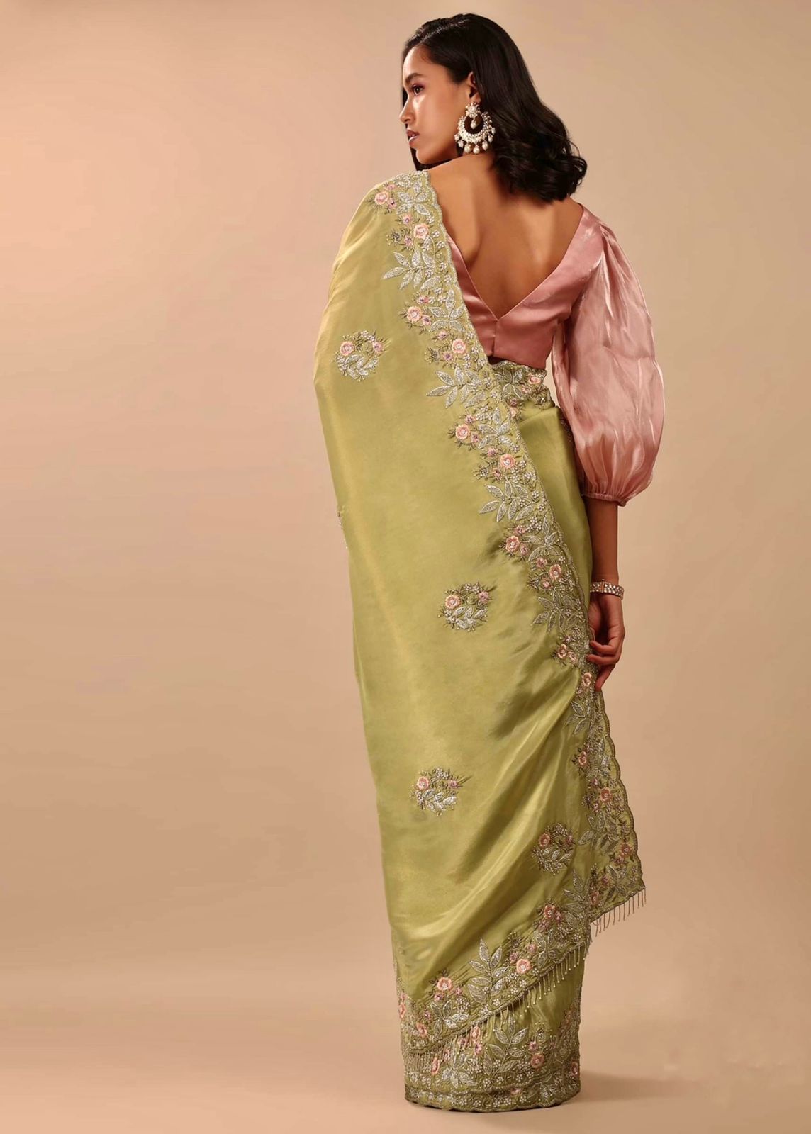 Graceful Chinon Silk Perrot Color Saree