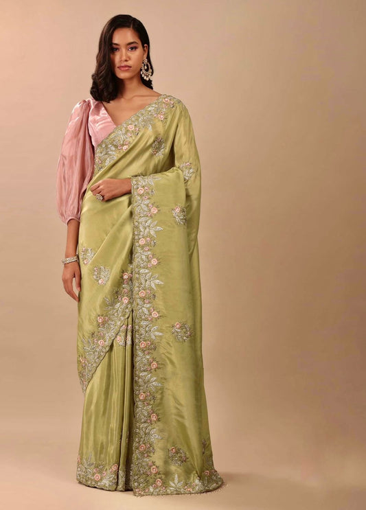 Graceful Chinon Silk Perrot Color Saree