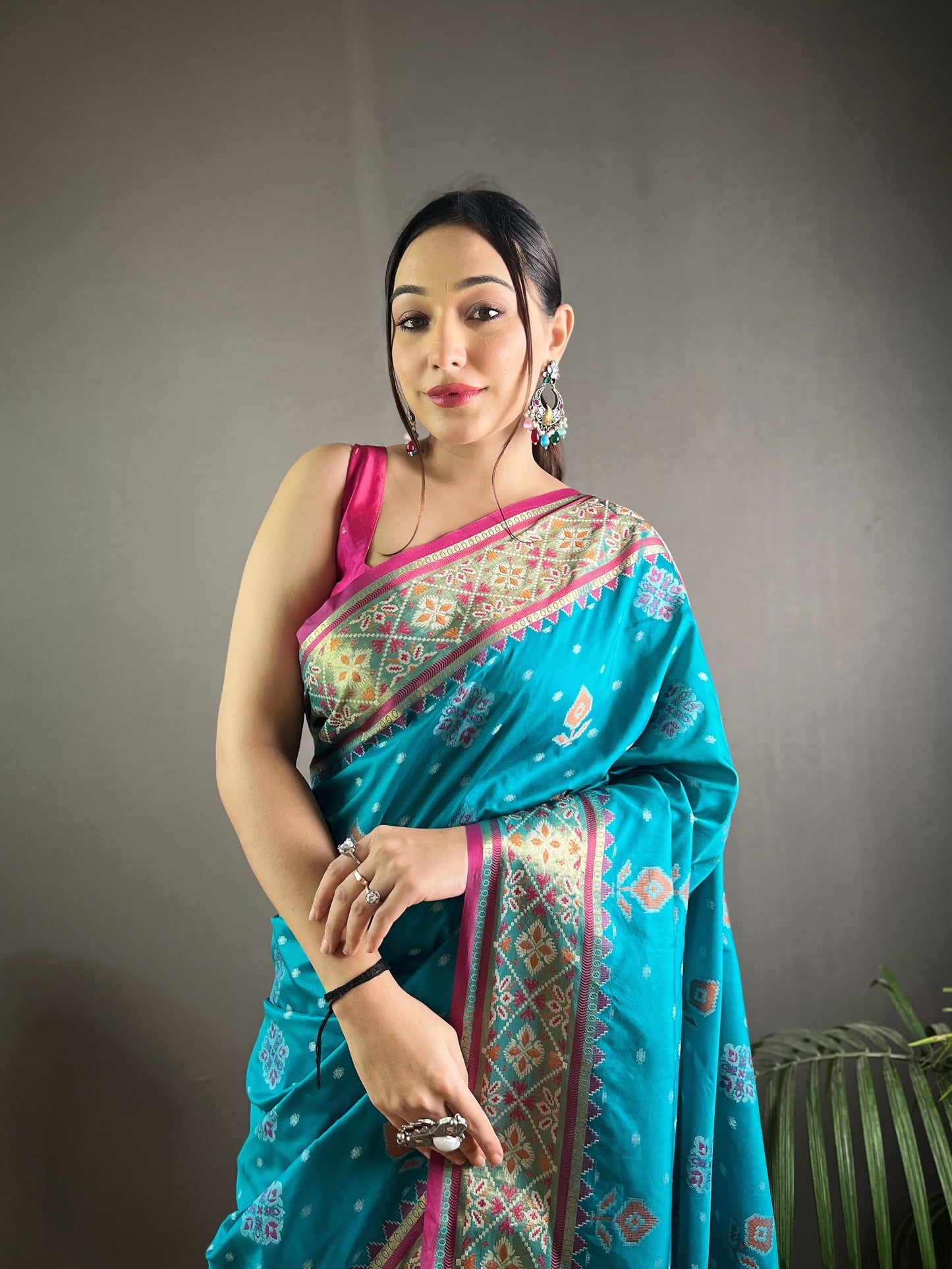 Exclusive Sky Blue Color Patola Silk Saree