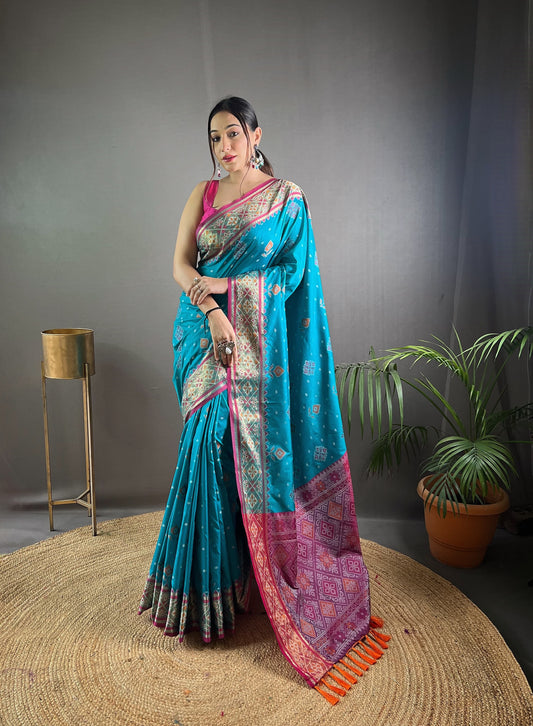 Exclusive Sky Blue Color Patola Silk Saree