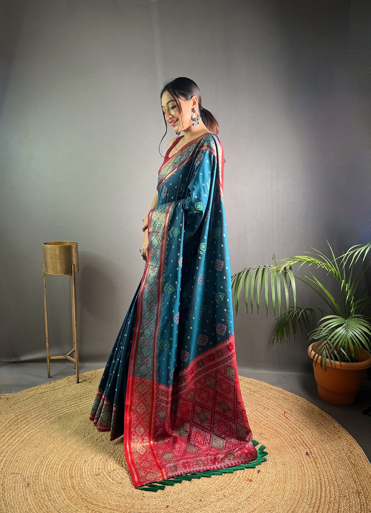 Exclusive Rama Color Patola Silk Saree