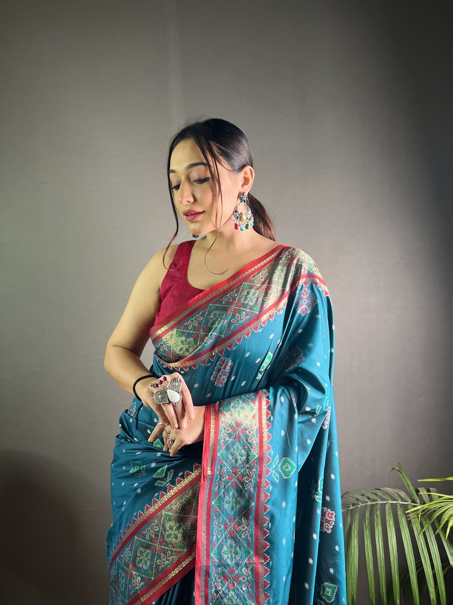 Exclusive Rama Color Patola Silk Saree