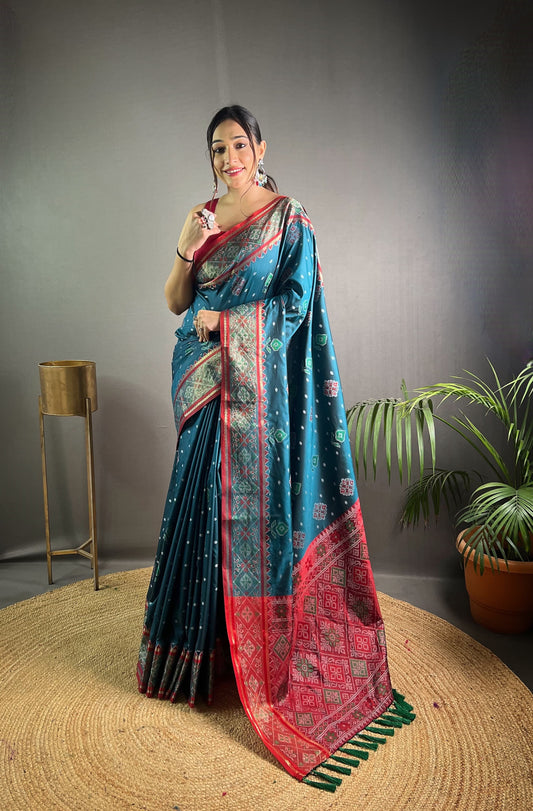 Exclusive Rama Color Patola Silk Saree