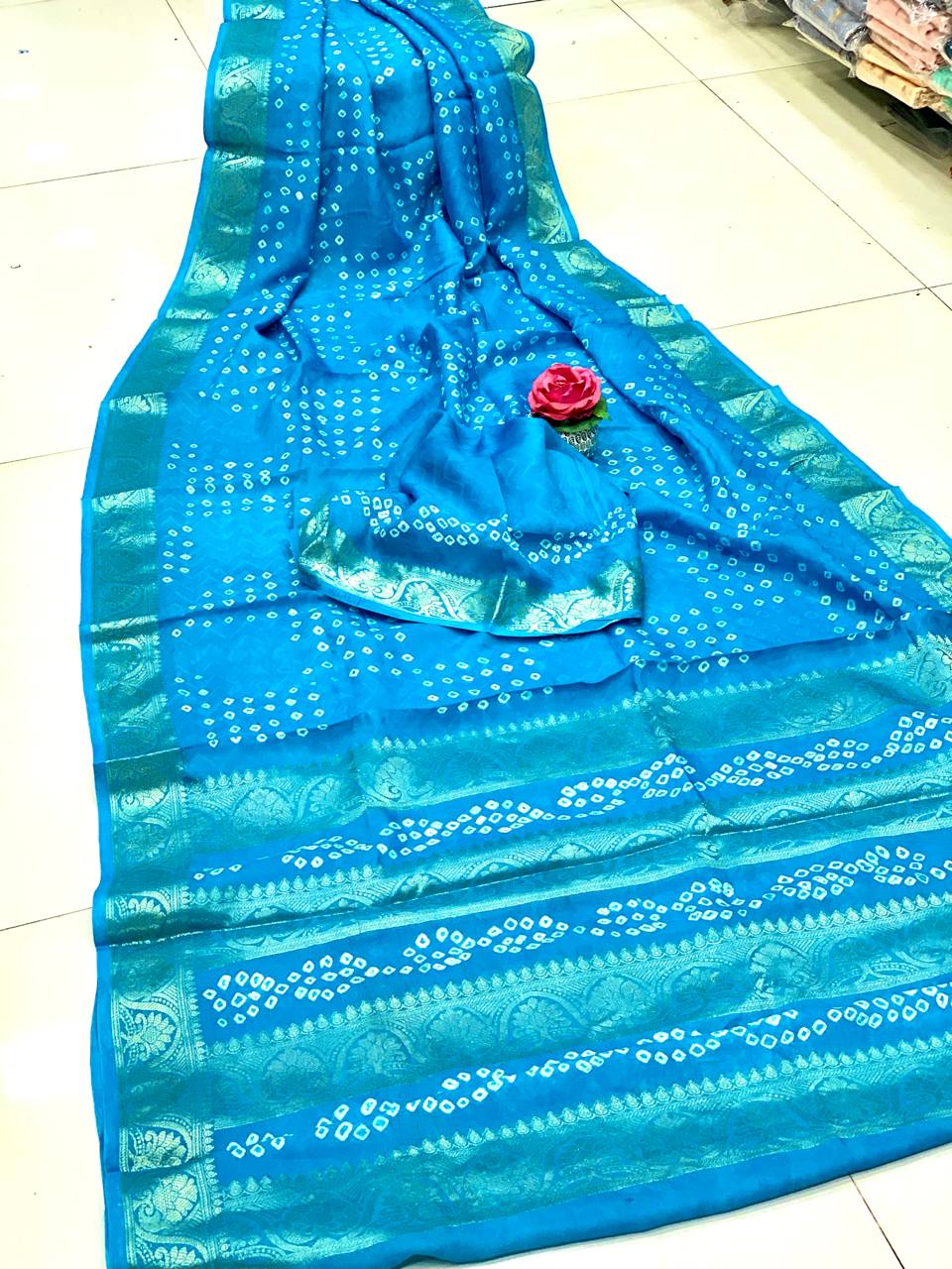 Charming Bandhani Silk Sky Blue Color Saree