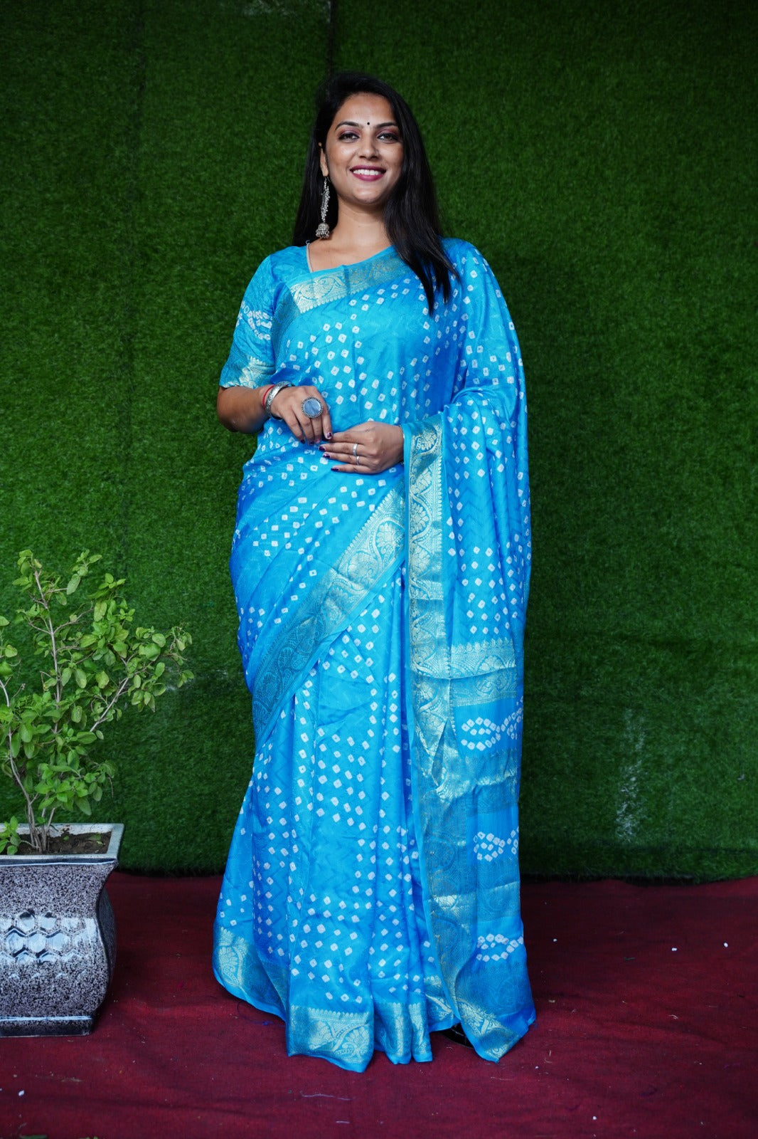 Charming Bandhani Silk Sky Blue Color Saree