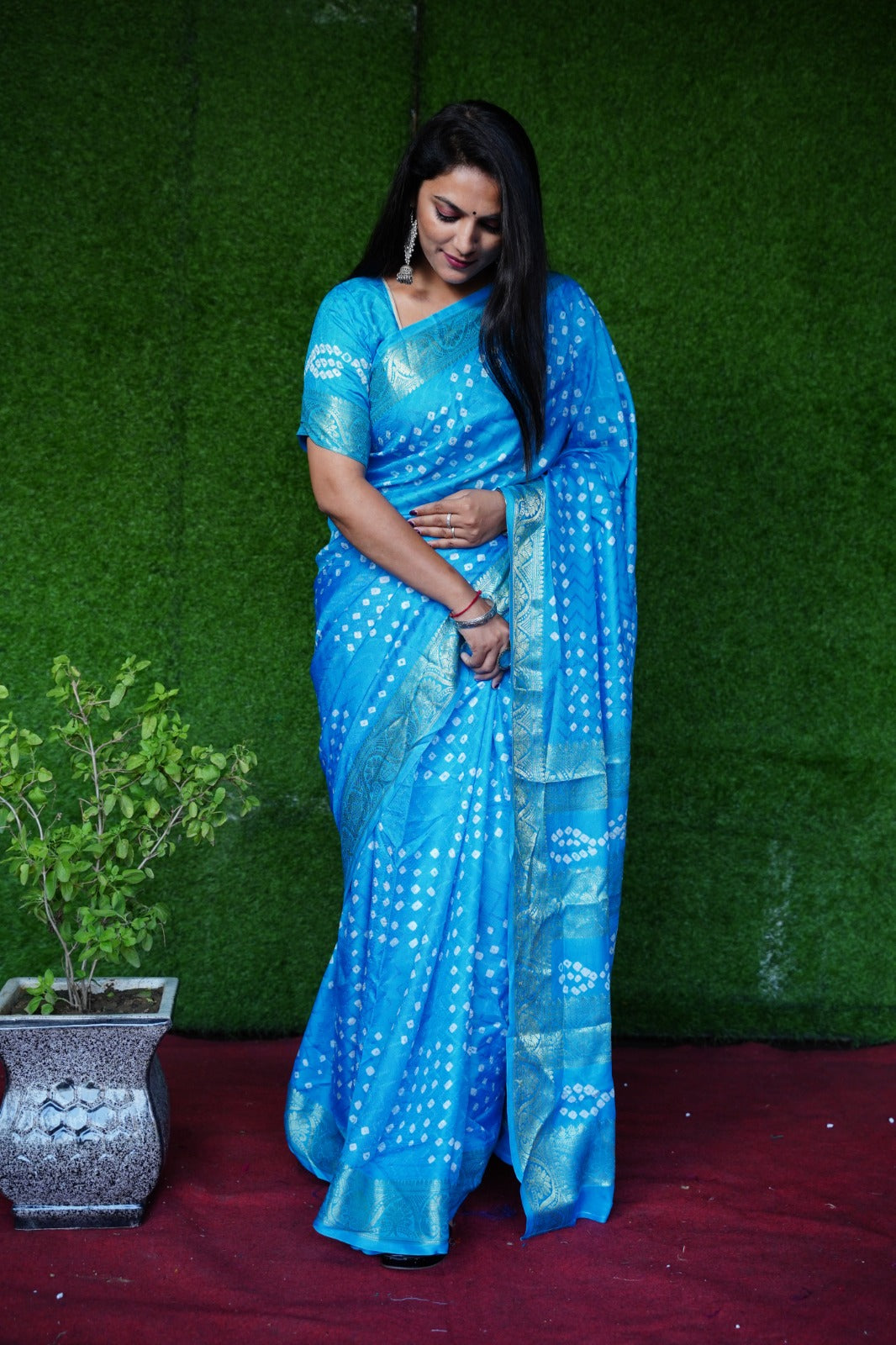 Charming Bandhani Silk Sky Blue Color Saree