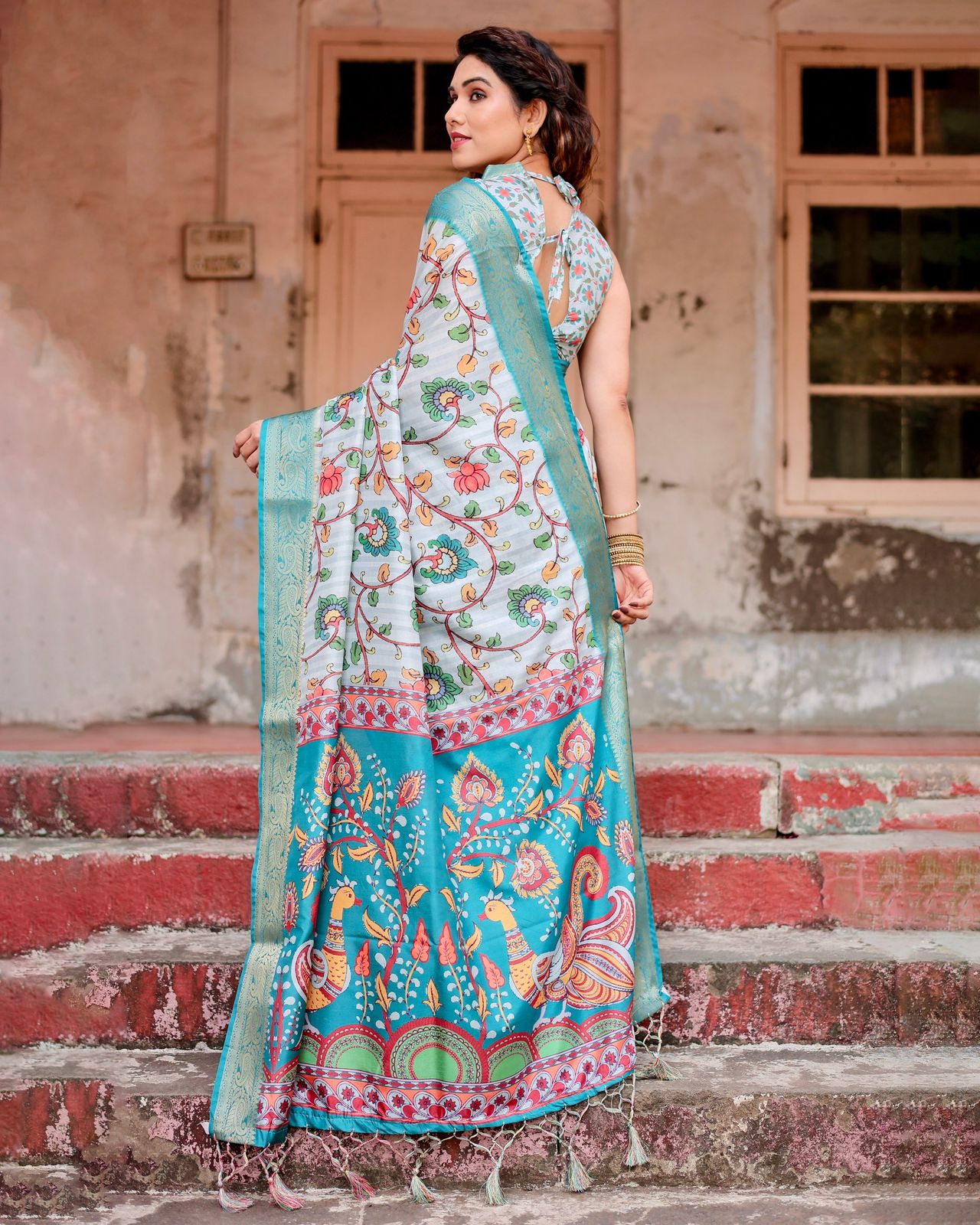 Fantastic Printed Silk Sky Blue Color Saree