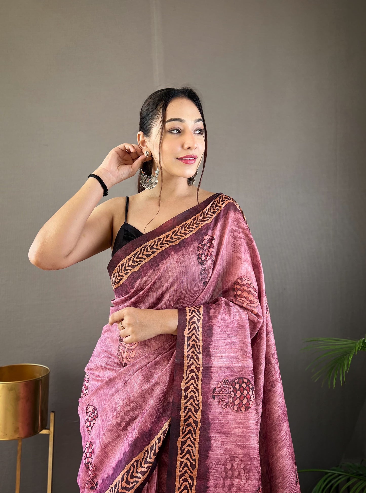 Elegant Cotton Tussar Pink Color Saree