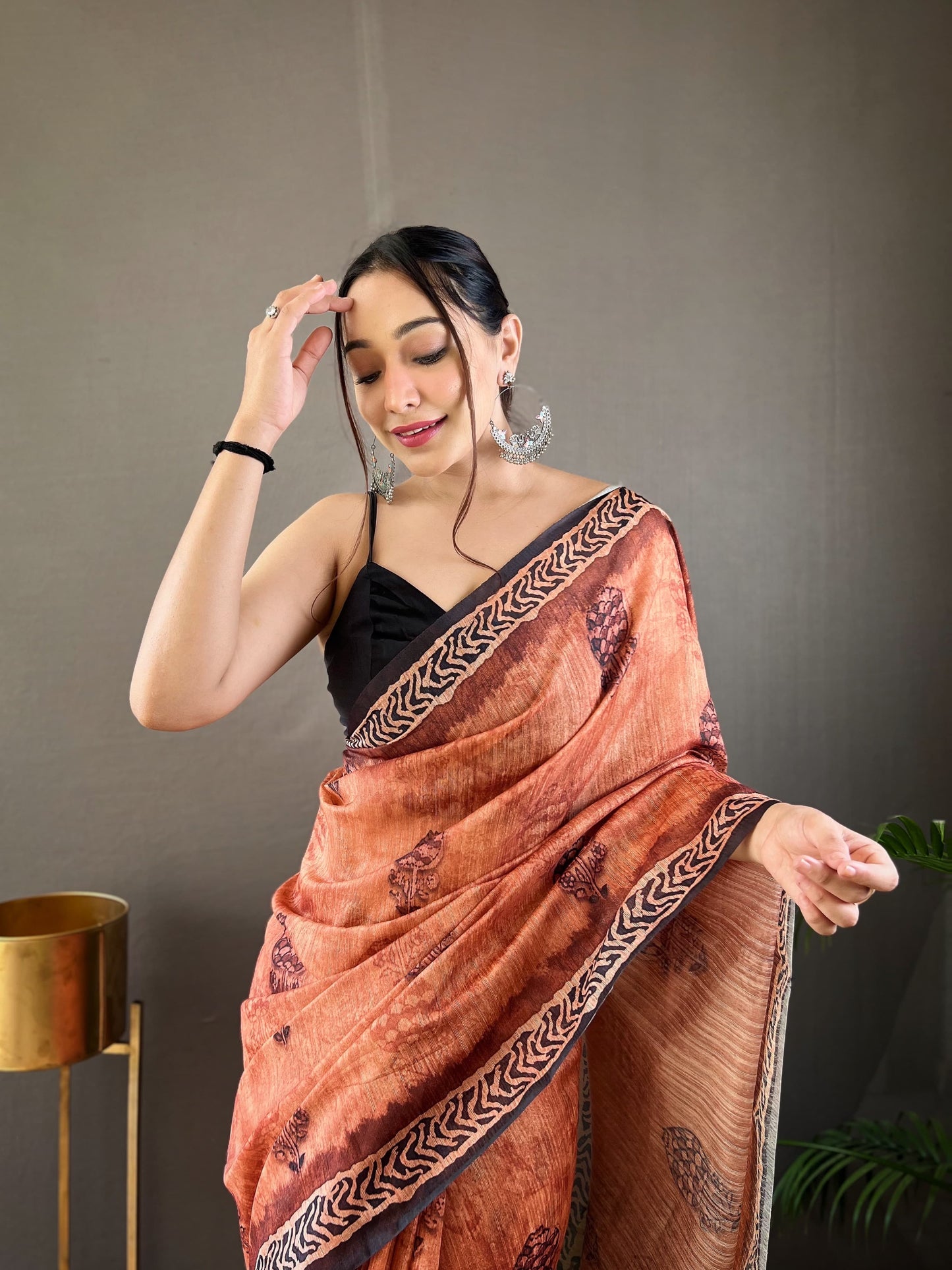 Elegant Cotton Tussar Orange Color Saree