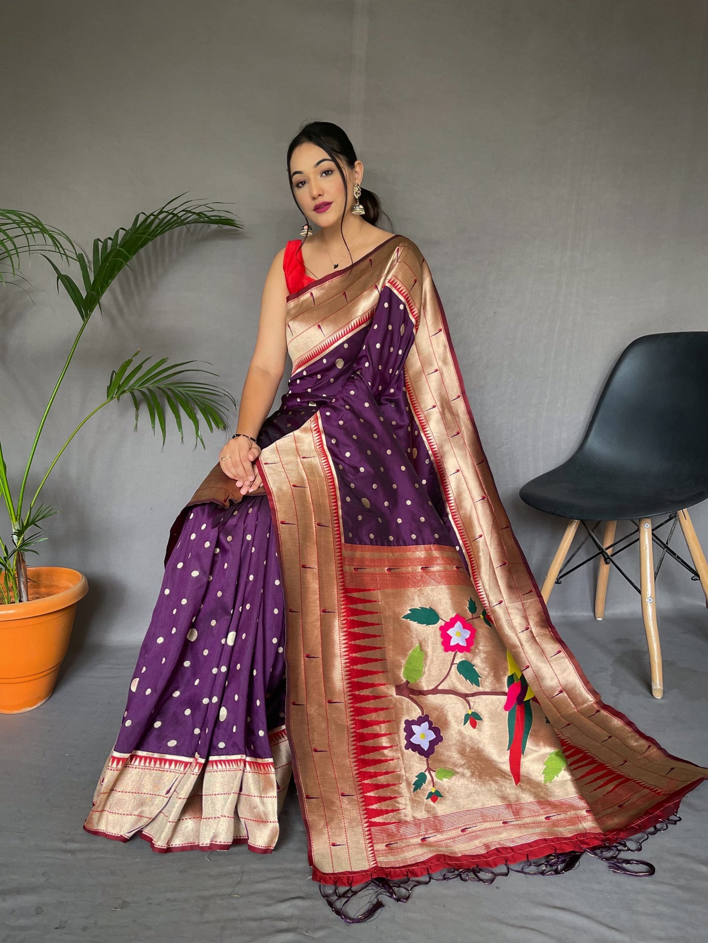 Elegant Paithani Silk Wine Color Saree