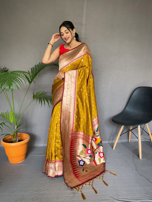 Elegant Paithani Silk Haldi Wear Yellow Color Saree