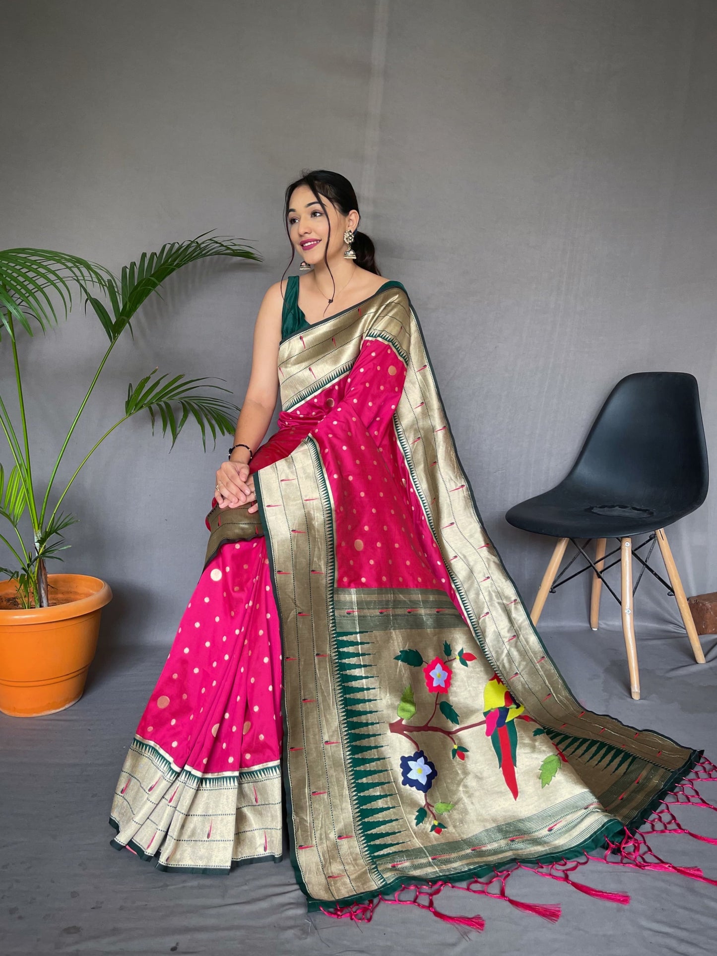 Elegant Paithani Silk Pink Color Saree