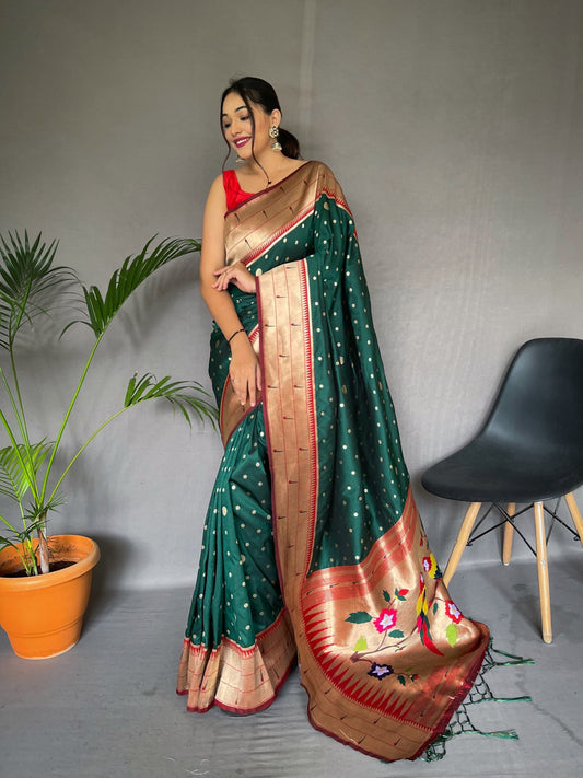 Elegant Paithani Silk Green Color Saree