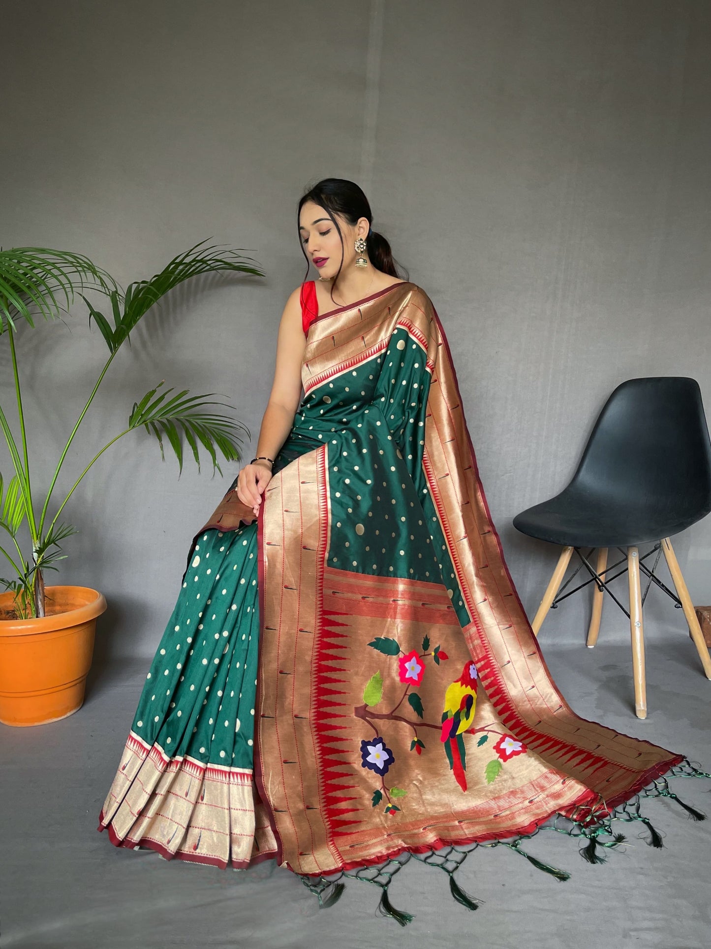 Elegant Paithani Silk Green Color Saree