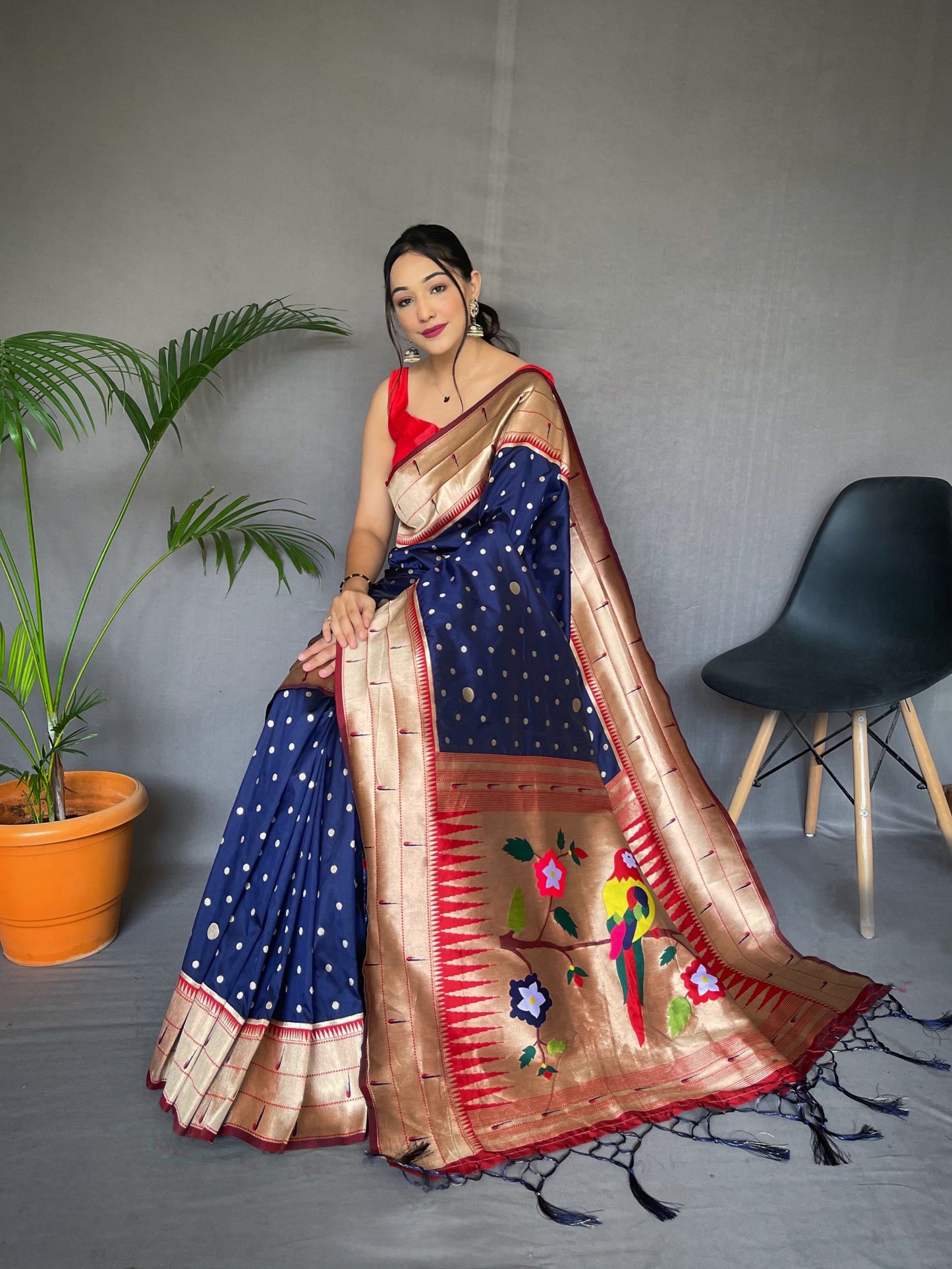 Elegant Paithani Silk Navy Blue Color Saree