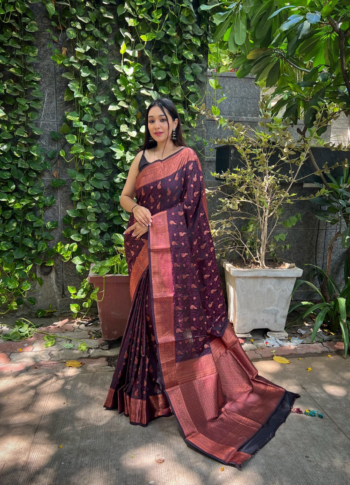 Peaceful Wine Color Silk Saree