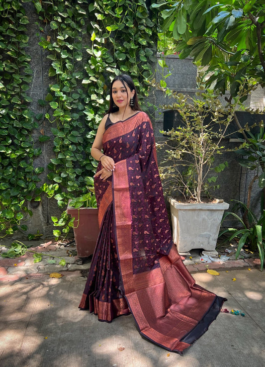 Peaceful Wine Color Silk Saree