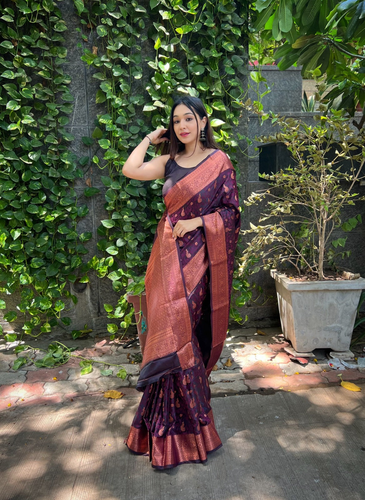 Peaceful Wine Color Silk Saree