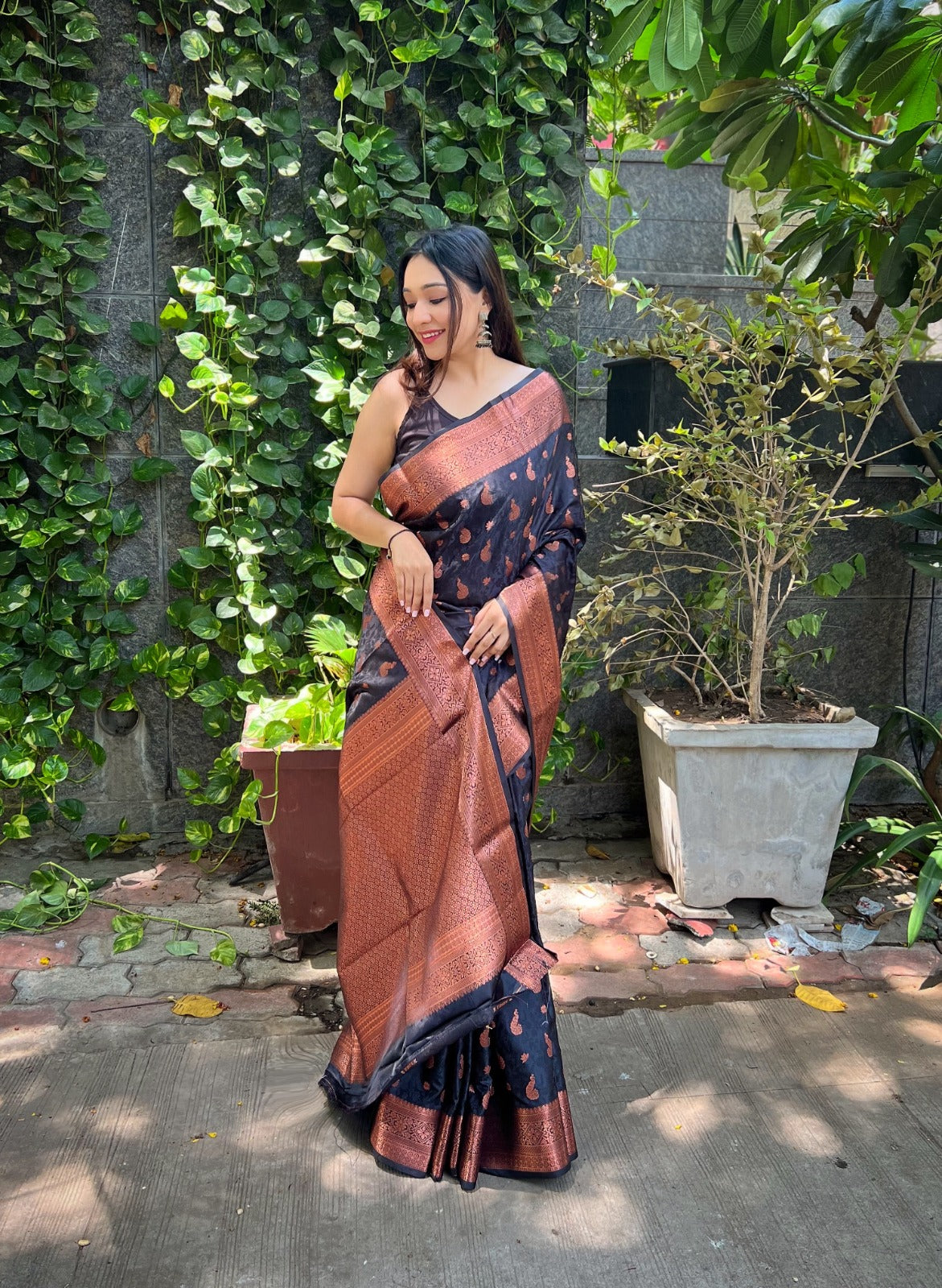 Peaceful Black Color Silk Saree