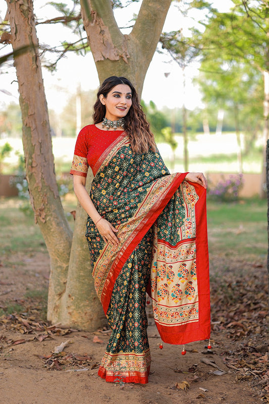 Fantastic Mehndi Wear Green Color Dola Silk Saree