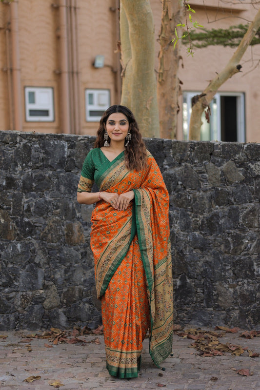 Fantastic Orange Color Dola Silk Saree