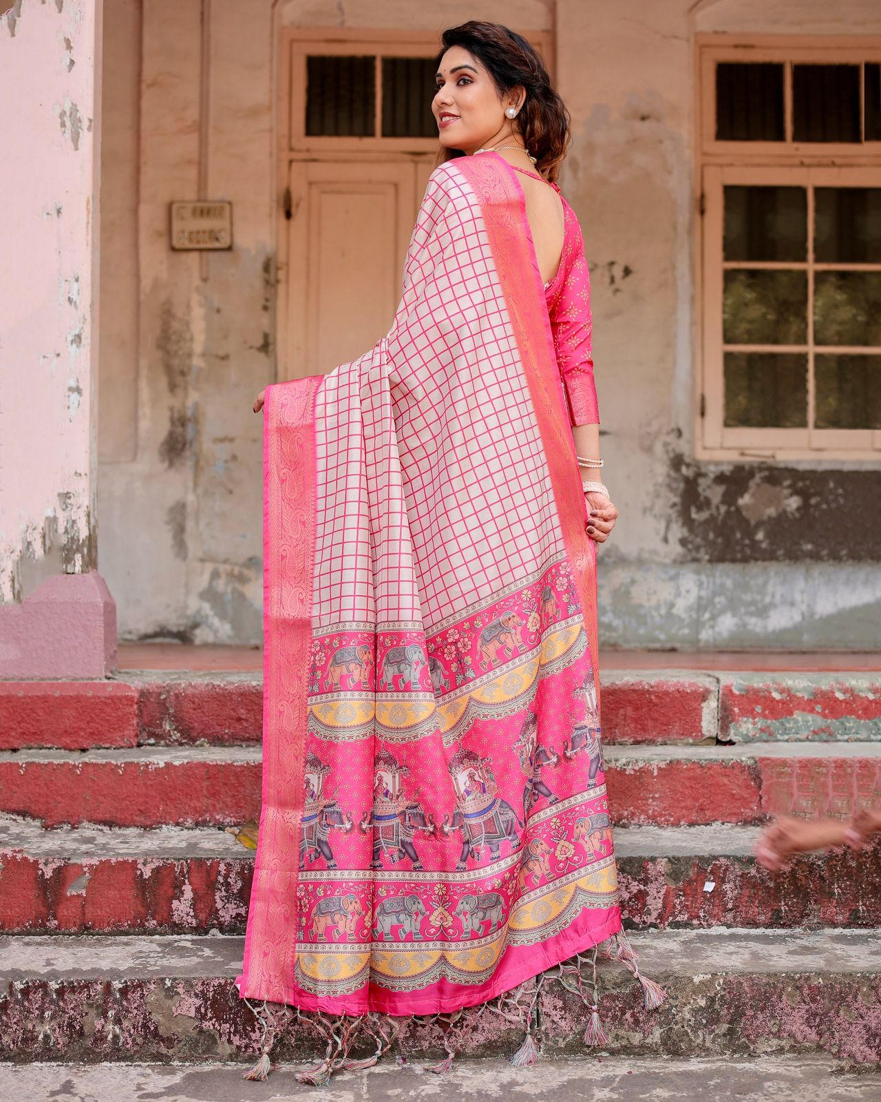 Luxuriant Printed Silk Pink Color Saree