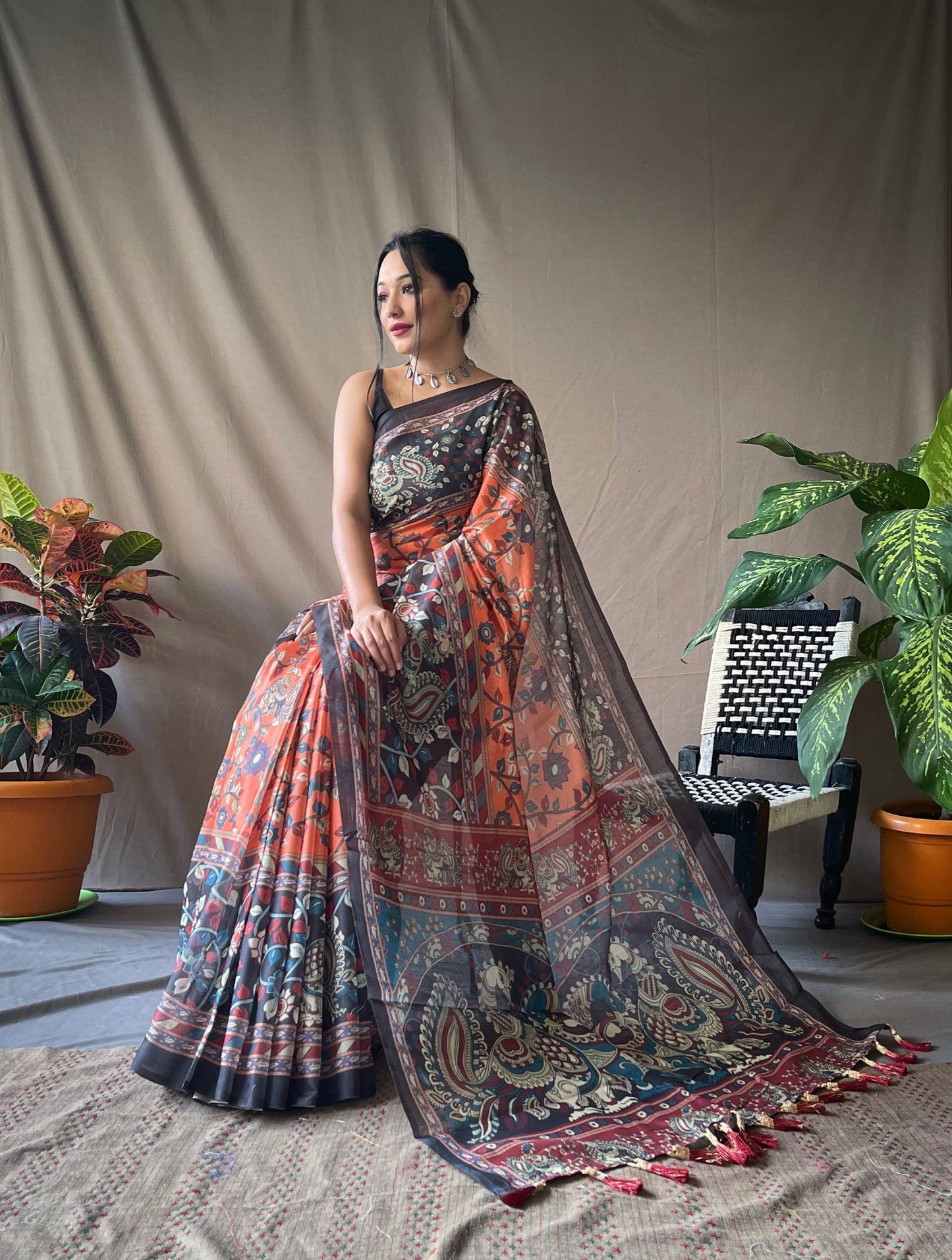 Charming Orange Color Cotton Saree