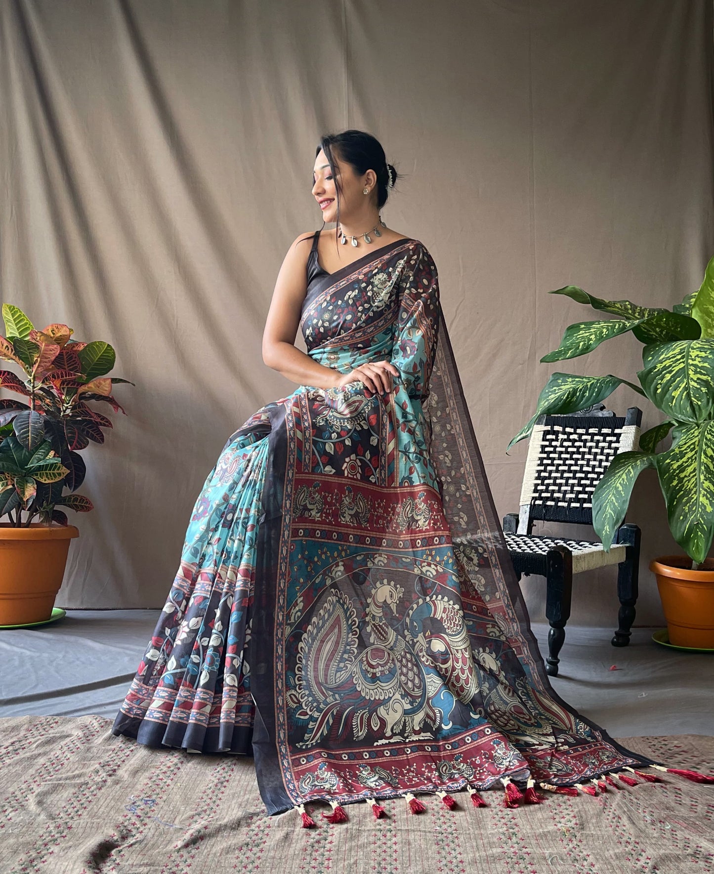 Charming Sky Blue Color Cotton Saree