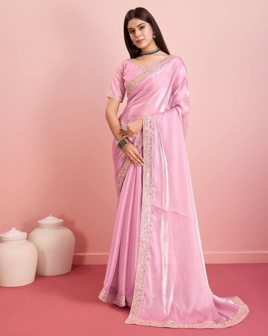 Awesome Organza Silk Baby Pink Color Saree