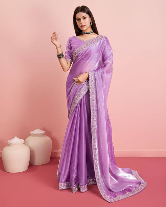 Awesome Organza Silk Purple Color Saree