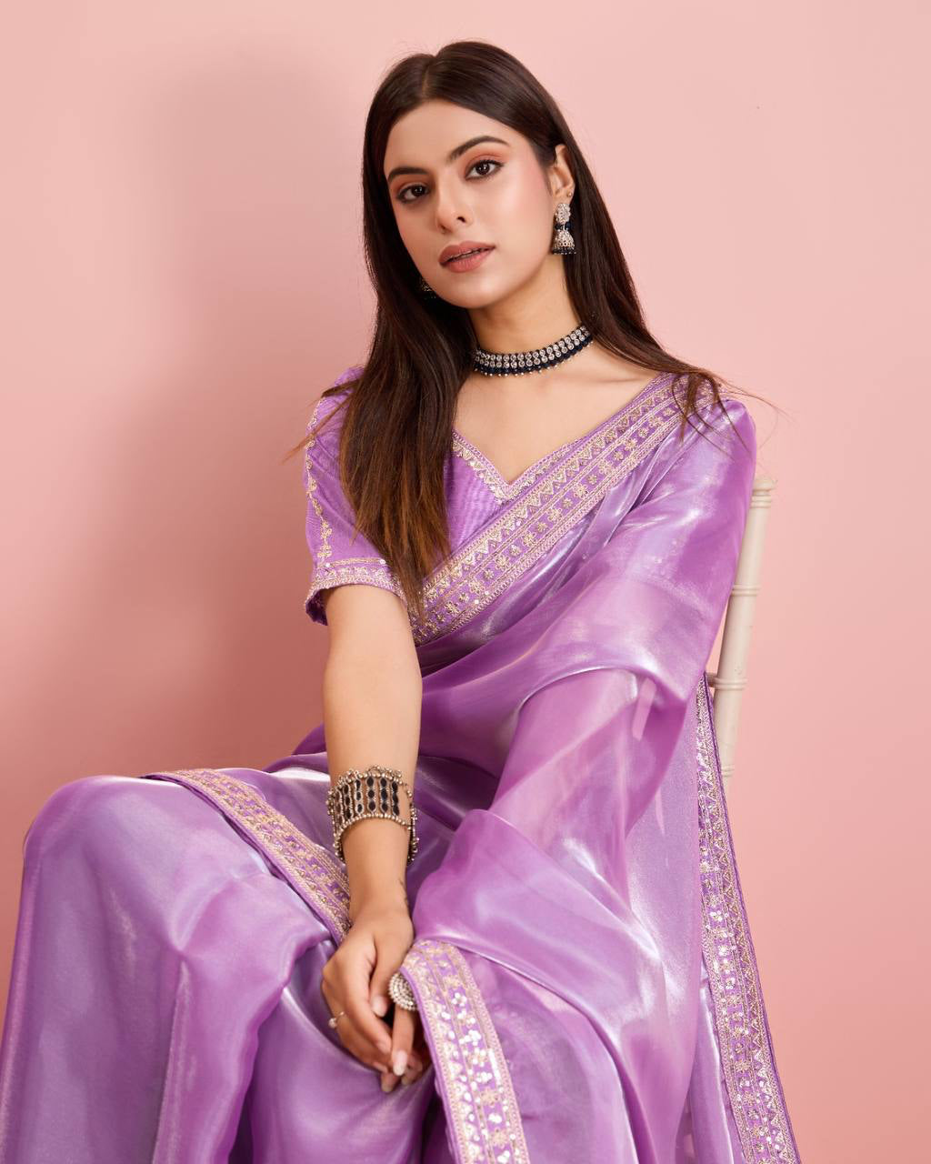 Awesome Organza Silk Purple Color Saree