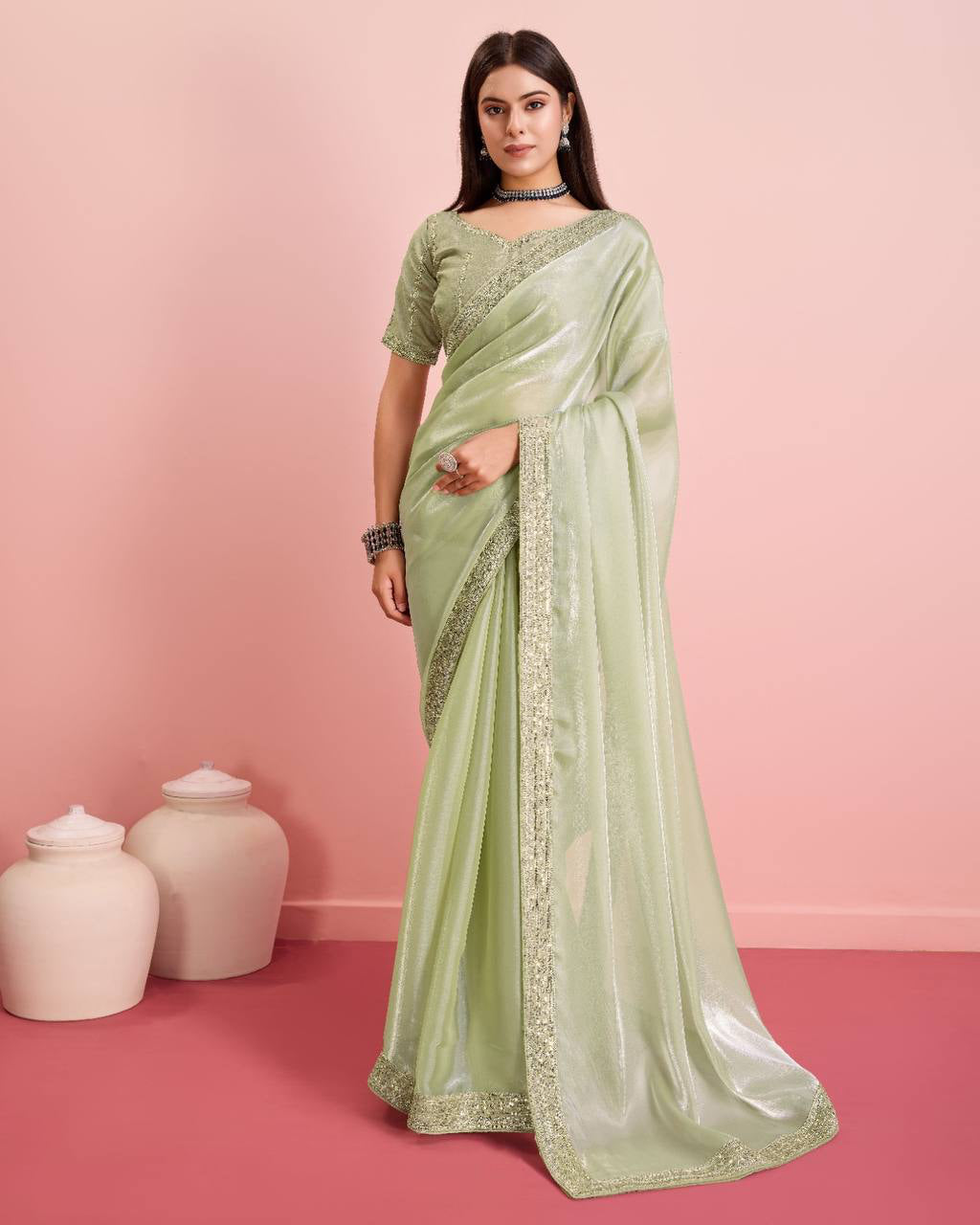 Awesome Organza Silk Perrot Color Saree