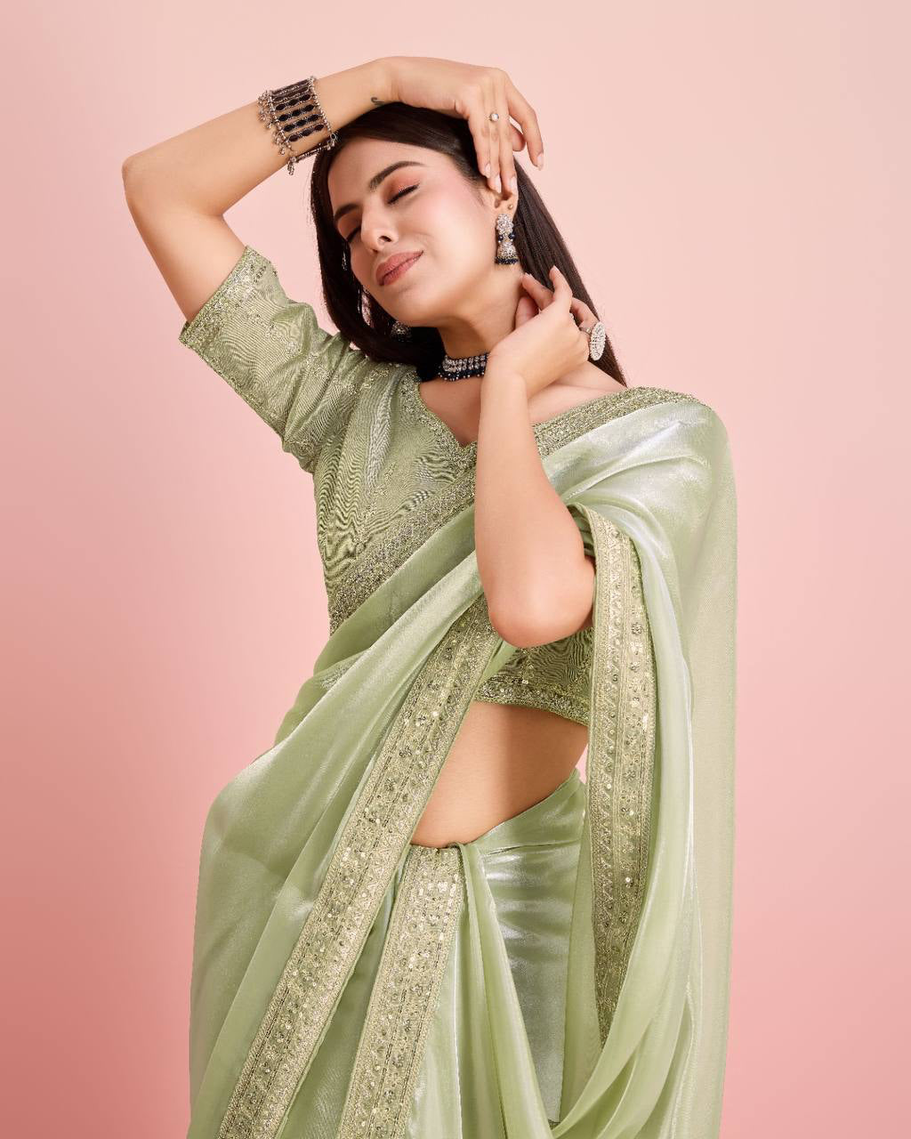 Awesome Organza Silk Perrot Color Saree