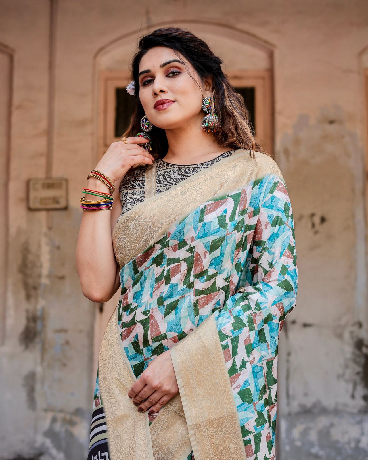 Luxuriant Printed Silk Sky Blue Color Saree