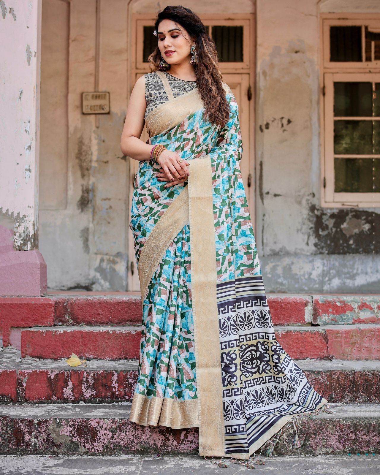 Luxuriant Printed Silk Sky Blue Color Saree