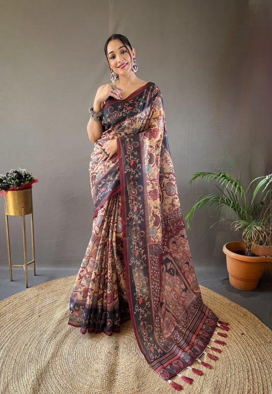 Captivating Beige Color Cotton Saree