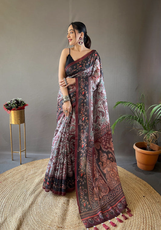 Captivating Grey Color Cotton Saree