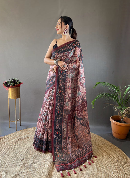 Captivating Pink  Color Cotton Saree